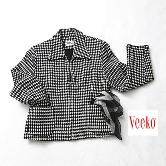 VEEKO Tweed Jacket Black/White Houndstooth Lining - Picture 5 of 10